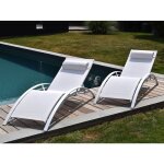 Lot de 2 transats galapagos en textilène blanc - aluminium blanc Lot de 2 transats galapagos en textilène blanc - aluminium blanc
