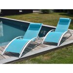 Lot de 2 transats galapagos en textil�ne bleu - aluminium blanc