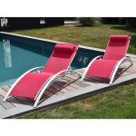Lot de 2 transats galapagos en textilène rose - aluminium blanc Lot de 2 transats galapagos en textilène rose - aluminium blanc