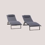 Lot de 2 transats inclinables en aluminium dulem gris graphite Lot de 2 transats inclinables en aluminium dulem gris graphite