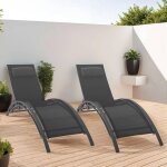 Lot de 2 transats de jardin inclinables en acier havane toile grise avec coussin