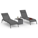 Lot de 2 transats de jardin inclinables bora avec table d'appoint modulable en acier gris anthracite ...