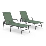 Lot de 2 transats de jardin inclinables fidji en acier et toile vert olive