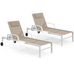 Lot de 2 transats de jardin inclinables java avec tablettes en acier blanc et toile beige
