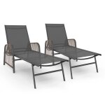 Lot de 2 transats de jardin inclinables rio en acier gris anthracite, cordage effet rotin avec accoudoirs ...