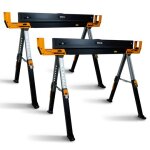 Lot de 2 tr�teaux d'atelier m�talliques pliables et t�l�scopiques - charge max 1180kg