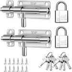 Lot de 2 verrous de porte en acier inoxydable avec cadenas, loquet de portail coulissant pour portails ...