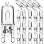 Lot de 20 ampoules halogenes g9, 25 w, transparentes, a intensite variable, blanc chaud 2 800 k, pour ...
