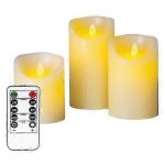 Lot de 3 bougies led sans flamme, en cire veritable, avec telecommande, pour l'exterieur et l'interieur, ...