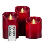 Lot de 3 bougies led sans flamme, en cire veritable, avec telecommande, pour l'exterieur et l'interieur, ...