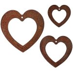Lot de 3 coeurs a suspendre - dcoration de jardin - en mtal - acier rouill - rsistant aux intempries ...