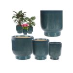 Lot de 3 cache - pots ronds en c�ramique, bleus a rayures, brillants, d�coration pour la maison et le ...