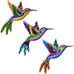 Lot de 3 dcorations murales en forme de colibri en fer forg color  suspendre pour jardin, balcon, ...