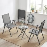 Lot de 3 meubles de balcon en m�tal, ensemble table et chaises de jardin, 2 chaises et 1 table - (gris) ...