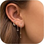 Lot de 3 paires de boucles d'oreilles créoles plaquées or 18 carats - motif lune et etoiles - zircon ... Lot de 3 paires de boucles d'oreilles créoles plaquées or 18 carats - motif lune et etoiles - zircon ...