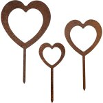 Lot de 3 piquets en forme de coeur - dcoration de jardin - plaque funraire - mtal - acier rouill ...