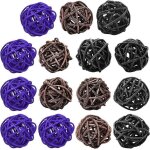 Lot de 30 boules d'halloween en osier et rotin, 3 couleurs, rondes, colores, violettes, noires, noix ...