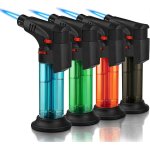 Lot de 4 briquets torches jet flame, gaz butane, mini briquets coupe - vent rechargeables pour bougies, ...