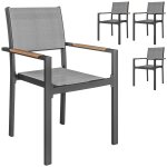 Lot de 4 chaises de jardin assise dossier textil�ne structure alu accoudoirs rev�tement pvc effet bois ...