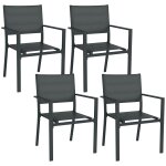 Lot de 4 chaises de jardin empilables accoudoirs alu textilne gris