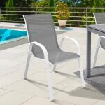 Lot de 4 chaises de jardin lyma m�tal et textil�ne empilables blanc et gris