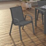 Lot de 4 chaises de jardin lyma m�tal et textil�ne empilables gris anthracite