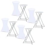 Lot de 4 tables hautes pliantes 105 cm et 4 housses blanches Lot de 4 tables hautes pliantes 105 cm et 4 housses blanches