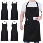 Lot de 4 tabliers de chef, tablier noir � 2 poches, tablier imperm�able et ajustable pour hommes et femmes, ...