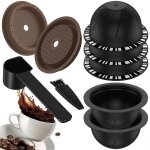 Lot de 5 capsules vertuo reutilisables pour machine a cafe, avec 2 couvercles en silicone, 1 cuillere ...