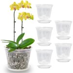Lot de 5 pots a orchid�es en plastique transparent de 14 cm avec trous et soucoupes - pots de fleurs ...