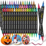 Lot de 50 crayons acryliques a peindre - 38 stylos acryliques double pointe pour pierres etanches et ...