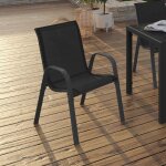 Lot de 6 chaises de jardin lyma mtal et textilne empilables noires