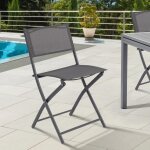 Lot de 6 chaises de jardin pliantes gris anthracite en m�tal et textil�ne