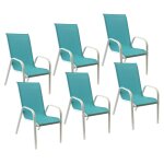 Lot de 6 chaises marbella en textilène bleu - aluminium blanc Lot de 6 chaises marbella en textilène bleu - aluminium blanc