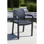 Lots de 6 fauteuils monoblocs coloris graphite - empilables en rsine de synthese - imitation rotin tress ...