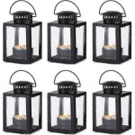 Lot de 6 lanternes noires pour bougies de jardin, petites lanternes suspendues de style vintage pour ...