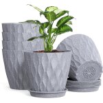 Lot de 6 pots de fleurs en plastique avec trous de drainage et soucoupes pour intrieur et extrieur ...
