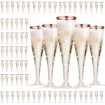 Lot de 75 fltes a champagne rutilisables en plastique avec bordure dore, 150 ml, pour mariages, anniversair ...