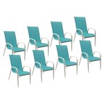 Lot de 8 chaises marbella en textilène bleu - aluminium blanc Lot de 8 chaises marbella en textilène bleu - aluminium blanc