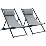 Lot de chiliennes fauteuils de jardin inclinables avec t�ti�re alu noir textil�ne gris