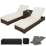 Lot de deux chaises longue bain de soleil en rsine tress poly rotin + table + deux set de housses + ...
