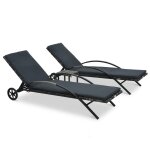 Lot de deux chaises longues transat 200 cm avec table rsine tresse anthracite helloshop26 02 0011911 ...