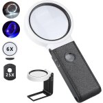 Loupe de lecture claire 25x 6x, loupe avec 6 led et 2 lampes uv, loupe portative, loupe de table avec ...