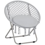 Loveuse fauteuil rond de jardin fauteuil lune papasan pliable grand confort macram� coton polyester gris ...
