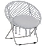 Loveuse fauteuil rond de jardin fauteuil lune papasan pliable grand confort macram� coton polyester gris ...