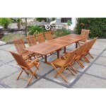 Lubok : salon de jardin teck huil� 10 personnes - table rectangulaire + 8 chaises + 2 fauteuils