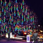 Lumires de pluie 30 cm 10 tubes, solaire etanche mtore pluie guirlandes lumineuse avec tlcommande, ...