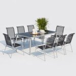 Lusiana 8 : ensemble de jardin en acier inoxydable gris et textil�ne 8 personnes