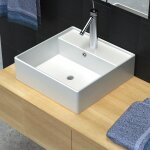 Luxueuse vasque céramique carrée avec trop plein 41 x 41 cm Luxueuse vasque céramique carrée avec trop plein 41 x 41 cm
