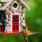Maison d'oiseau suspendue f�erique en pin avec bardages de c�dre et bordures en pierre nid d'oiseau en ...